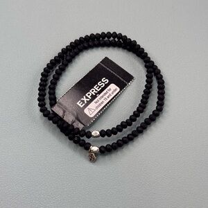 Express Black Beaded Set of 2 Stretch Bracelet with Silver Accents